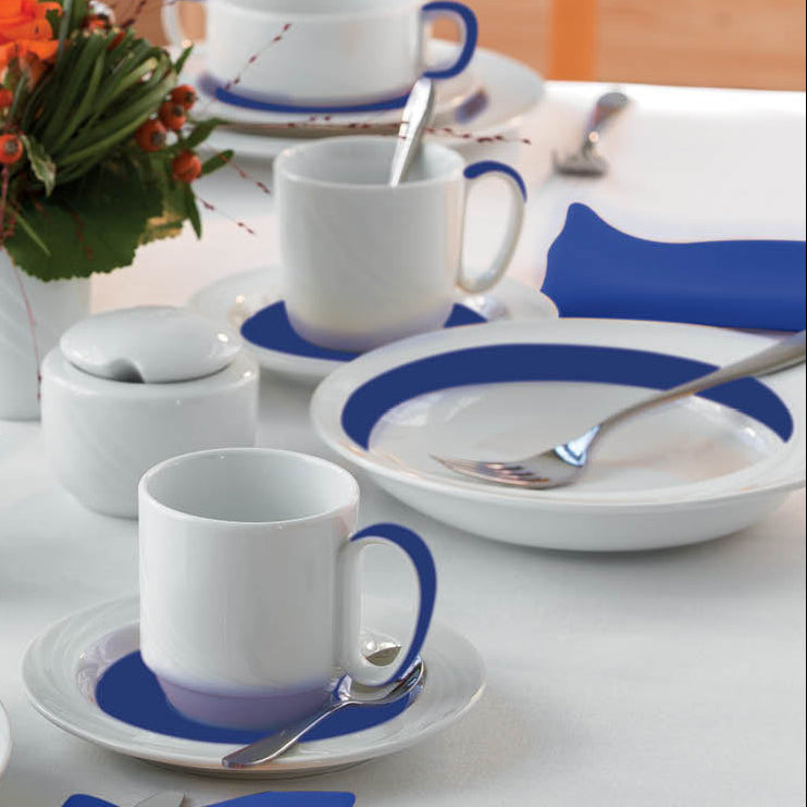 SH9181822/62971 Donna Senior Decor Round Comfort Coupe Plate with Dark Blue Wide Band 230mm Tomkin Australia Hospitality Supplies