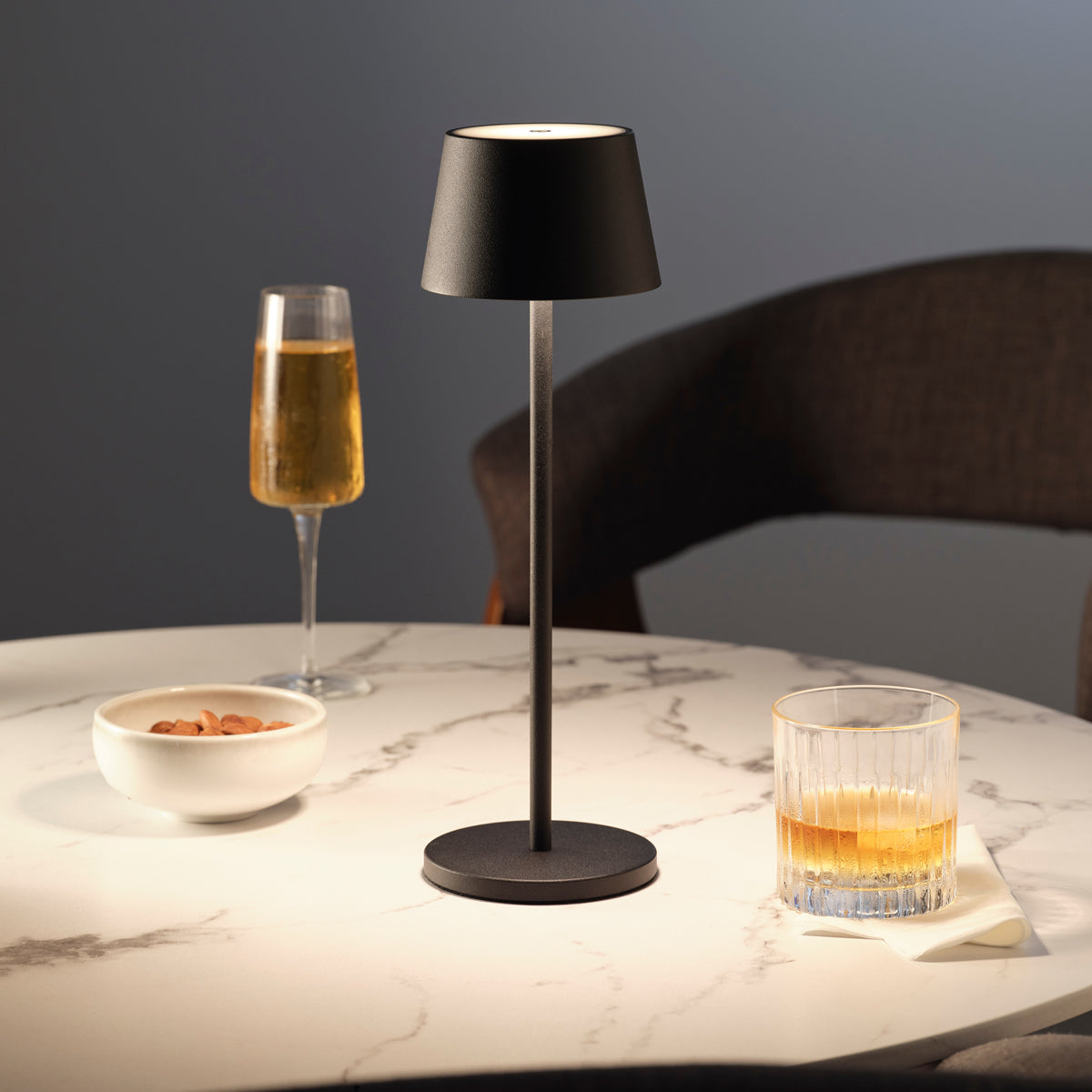 1000192 Tablekraft Ambience Amelia Cordless LED Table Lamp Oxide Black 110x350mm Tomkin Australia Hospitality Supplies