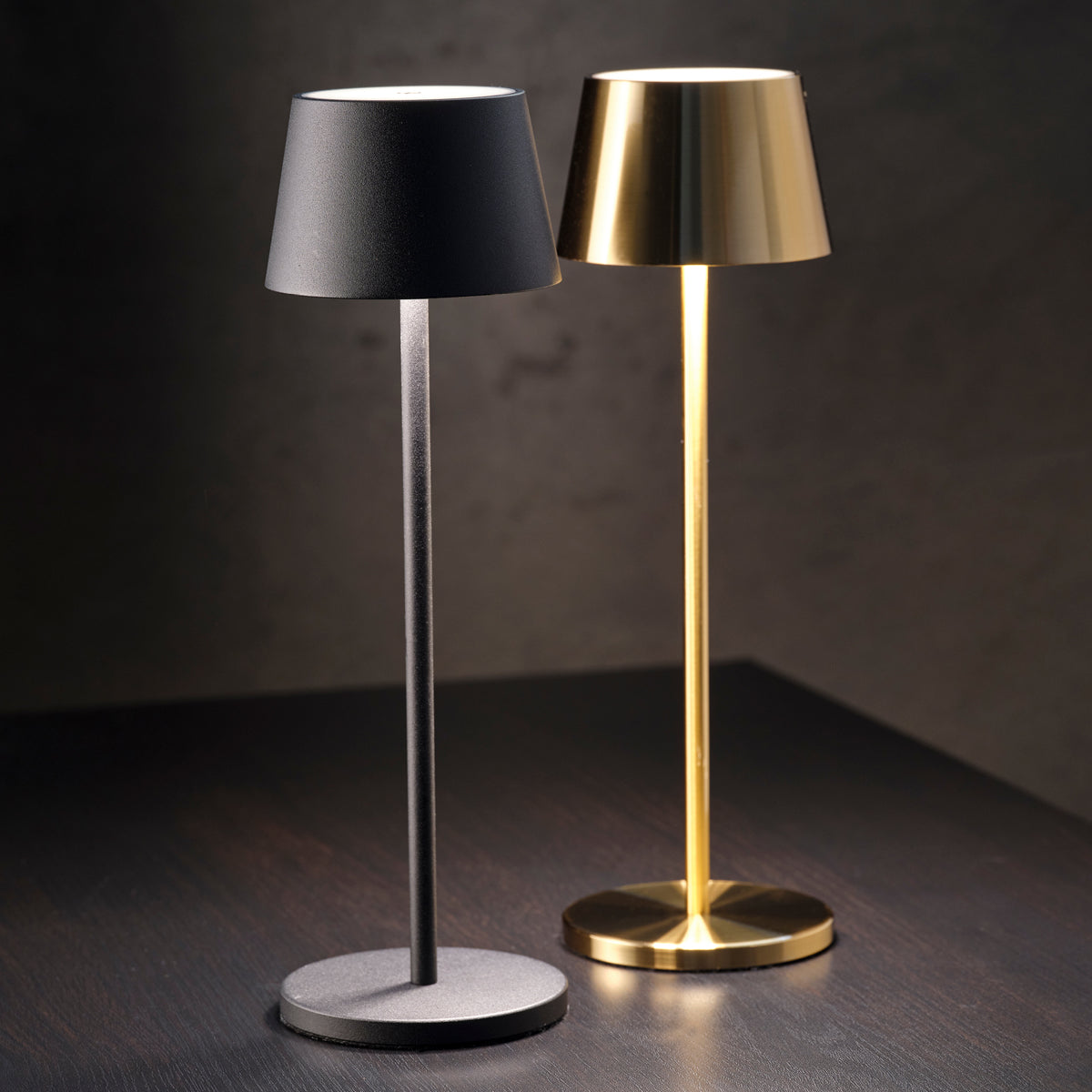 1000190 Tablekraft Ambience Amelia Cordless LED Table Lamp Brushed Brass 110x350mm Tomkin Australia Hospitality Supplies