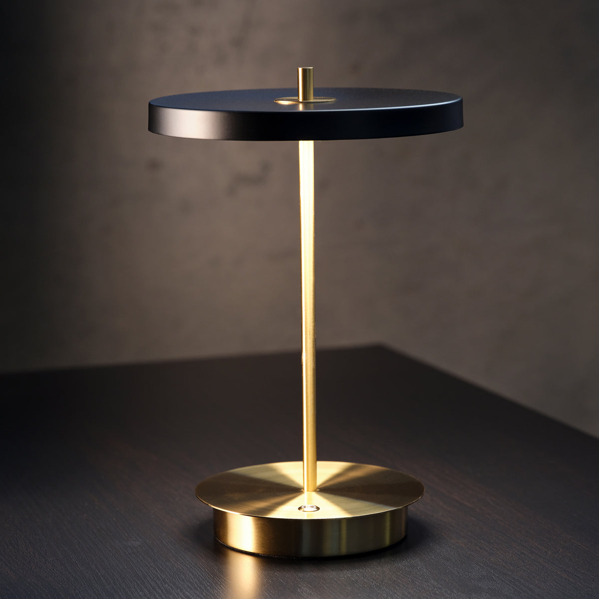 1000205 Tablekraft Camilla Cordless LED Table Lamp Brass Black 200x280mm Tomkin Australia Hospitality Supplies