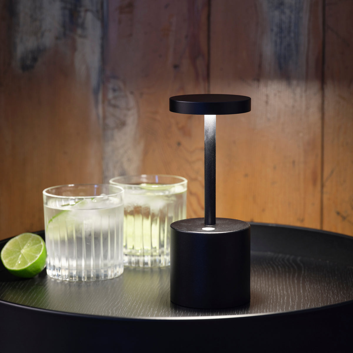 1000142 Tablekraft Ambience Charlotte Cordless LED Table Lamp Oxide Black 80x200mm Tomkin Australia Hospitality Supplies