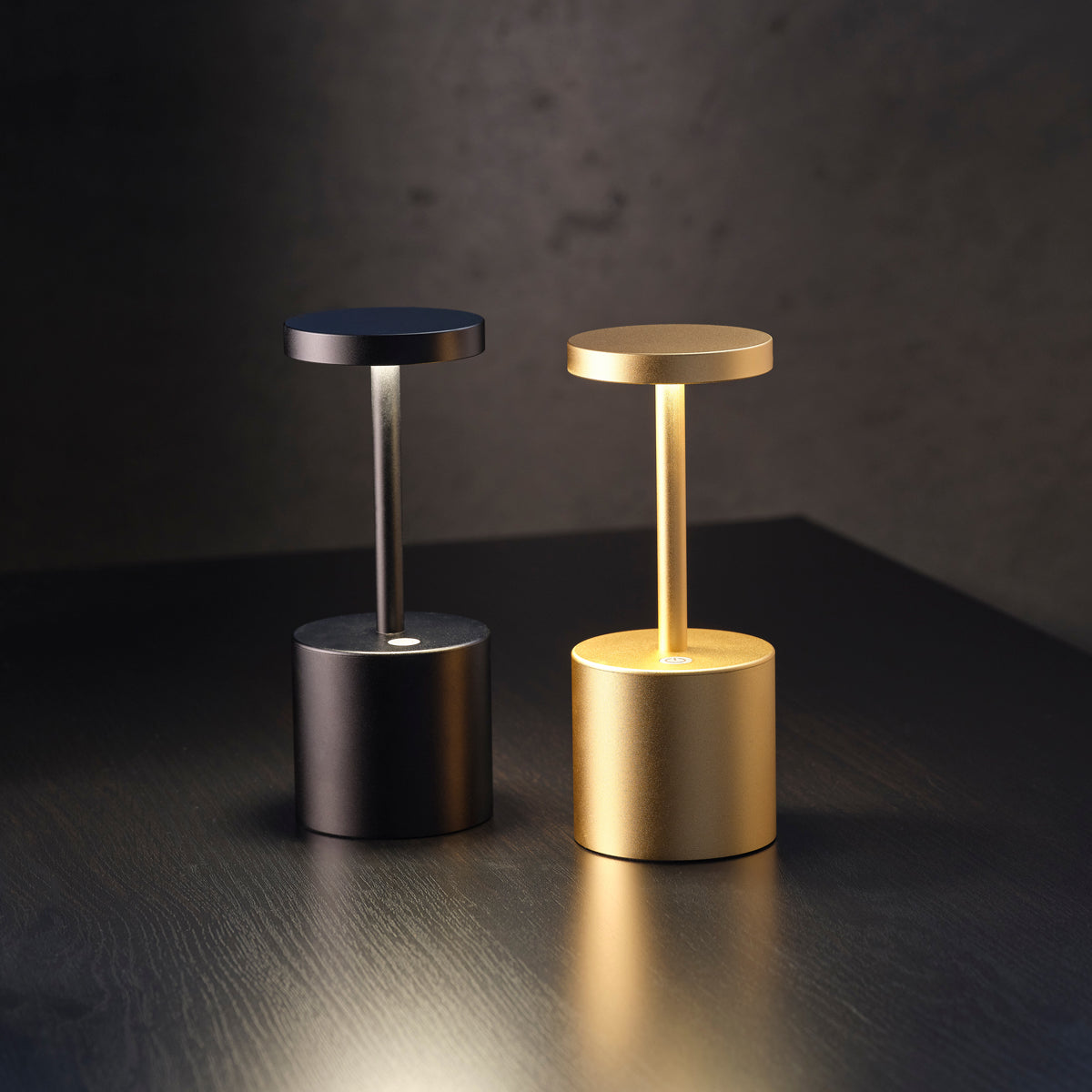 1000140 Tablekraft Ambience Charlotte Cordless LED Table Lamp Brushed Brass 80x200mm Tomkin Australia Hospitality Supplies