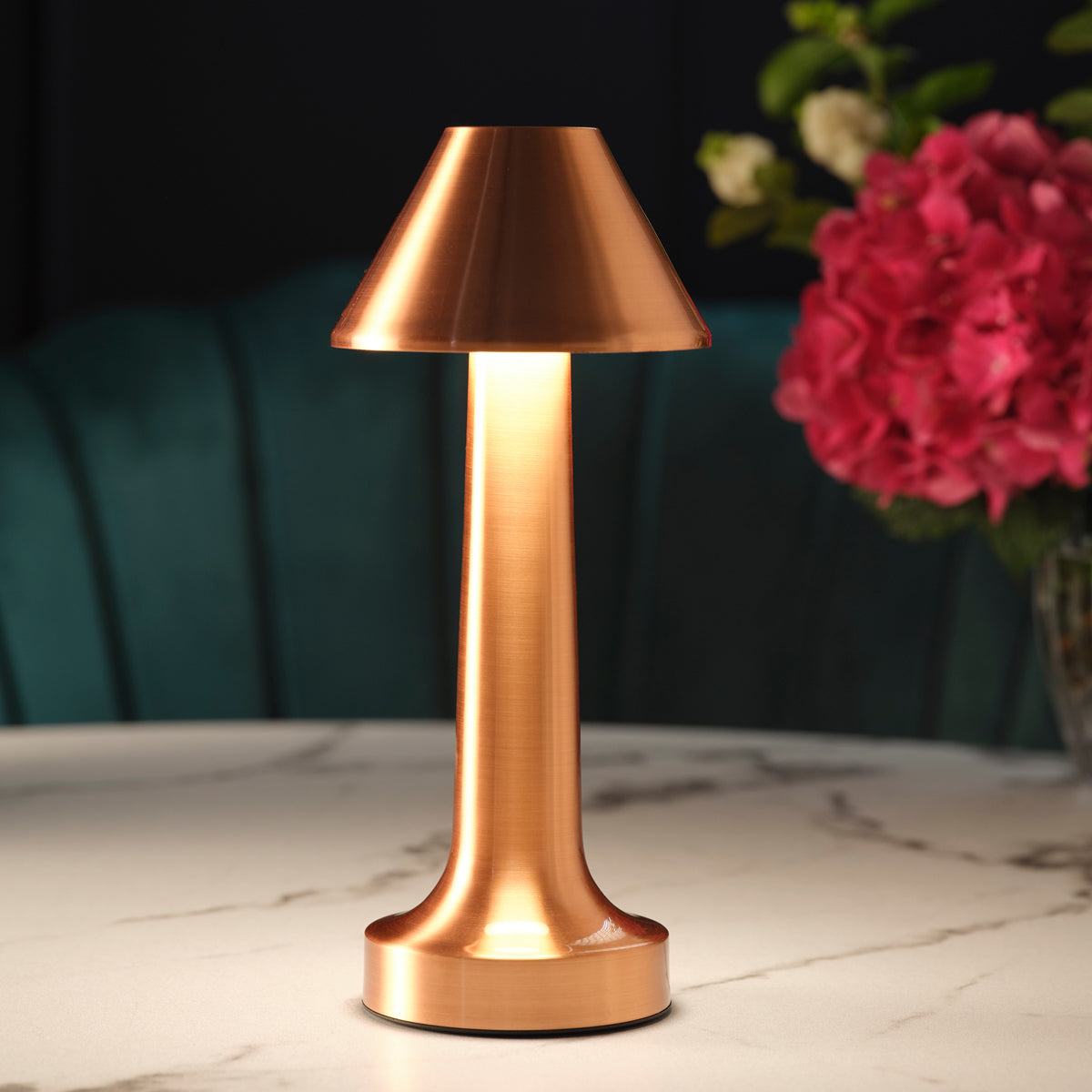 1000101 Tablekraft Ambience Helena Cordless LED Table Lamp Bushed Copper 97x220mm Tomkin Australia Hospitality Supplies