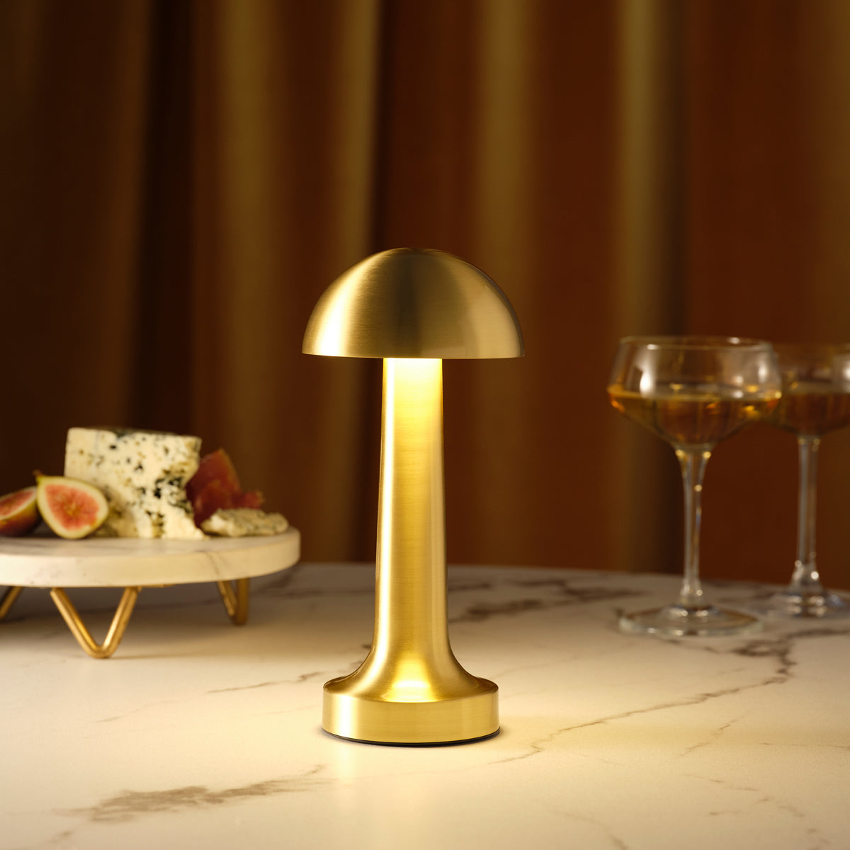 1000120 Tablekraft Ambience Thea Cordless LED Table Lamp Brushed Brass 90x210mm Tomkin Australia Hospitality Supplies