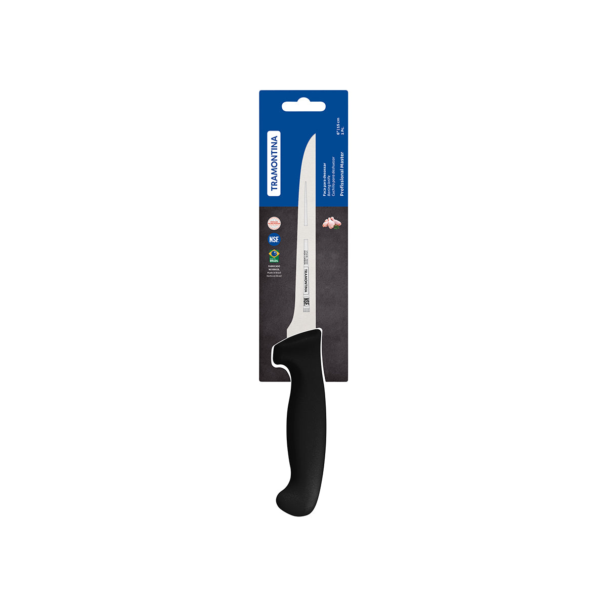 TM24603-106 Tramontina Professional Master Black Handle Boning Knife Straight Narrow Flexible 150mm Tomkin Australia Hospitality Supplies