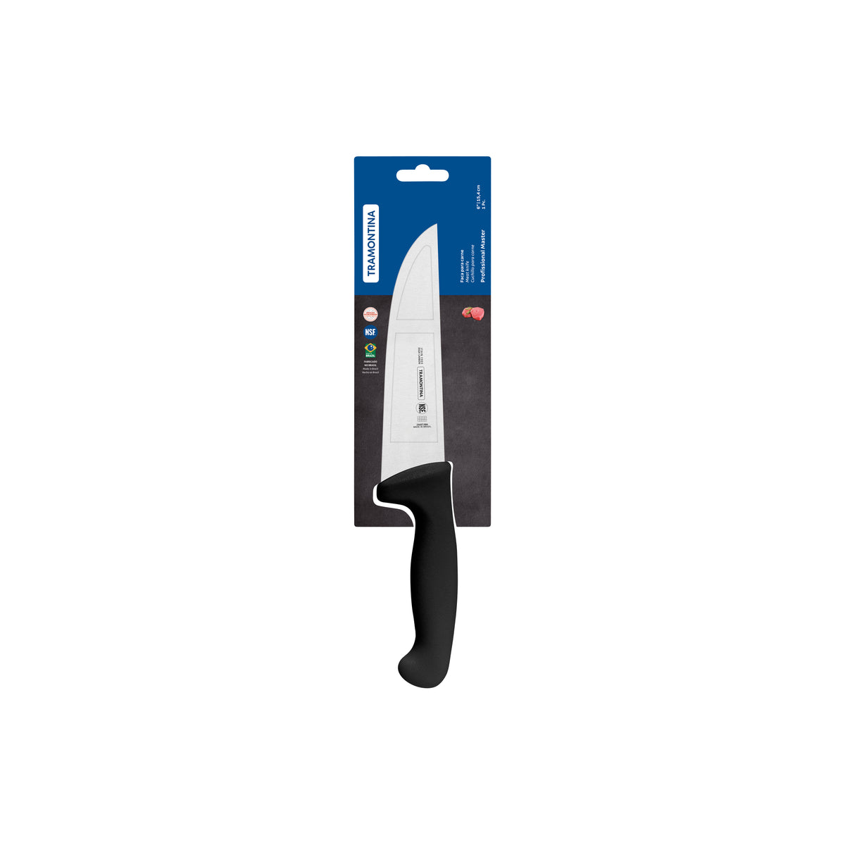 TM24607-106 Tramontina Professional Master Black Handle Butcher Knife Straight Back 150mm Packaging Tomkin Australia Hospitality Supplies