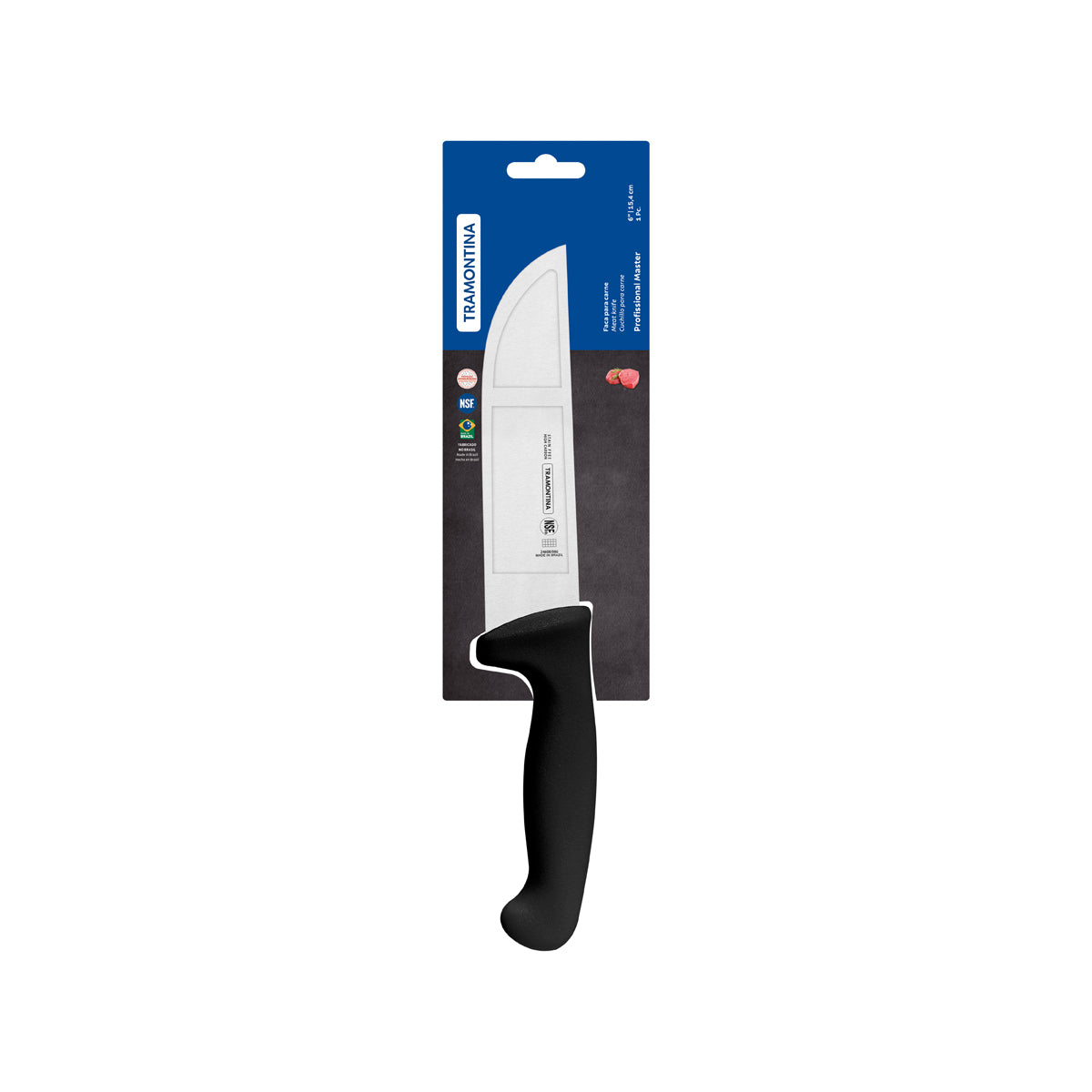 TM24608-106 Tramontina Professional Master Black Handle Butchers Knife Straight Back Deep 150mm Packaging Tomkin Australia Hospitality Supplies