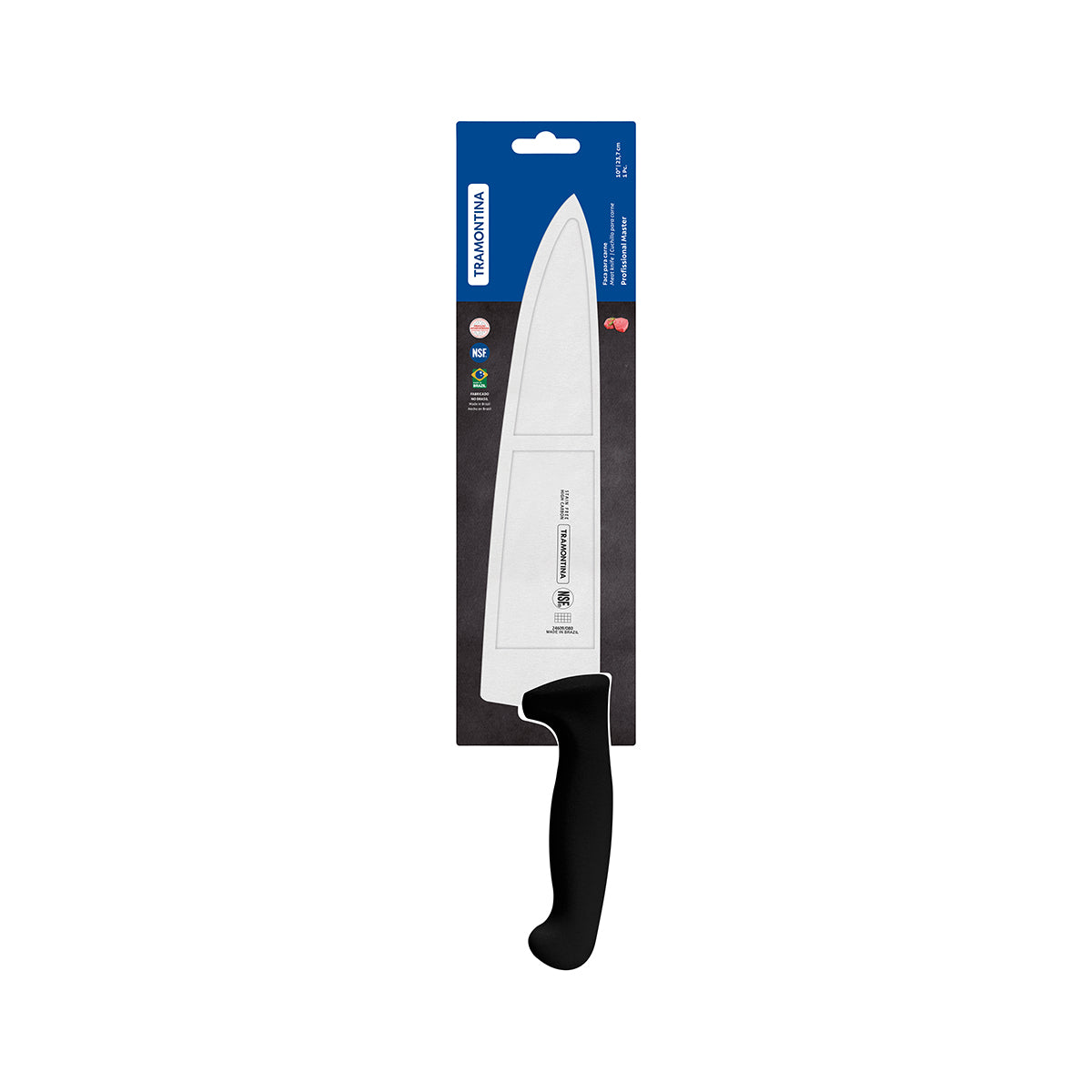 TM24609-100 Tramontina Professional Master Black Handle Chef's Knife Extra Wide with Straight Edge 250mm Packaging Tomkin Australia Hospitality Supplies