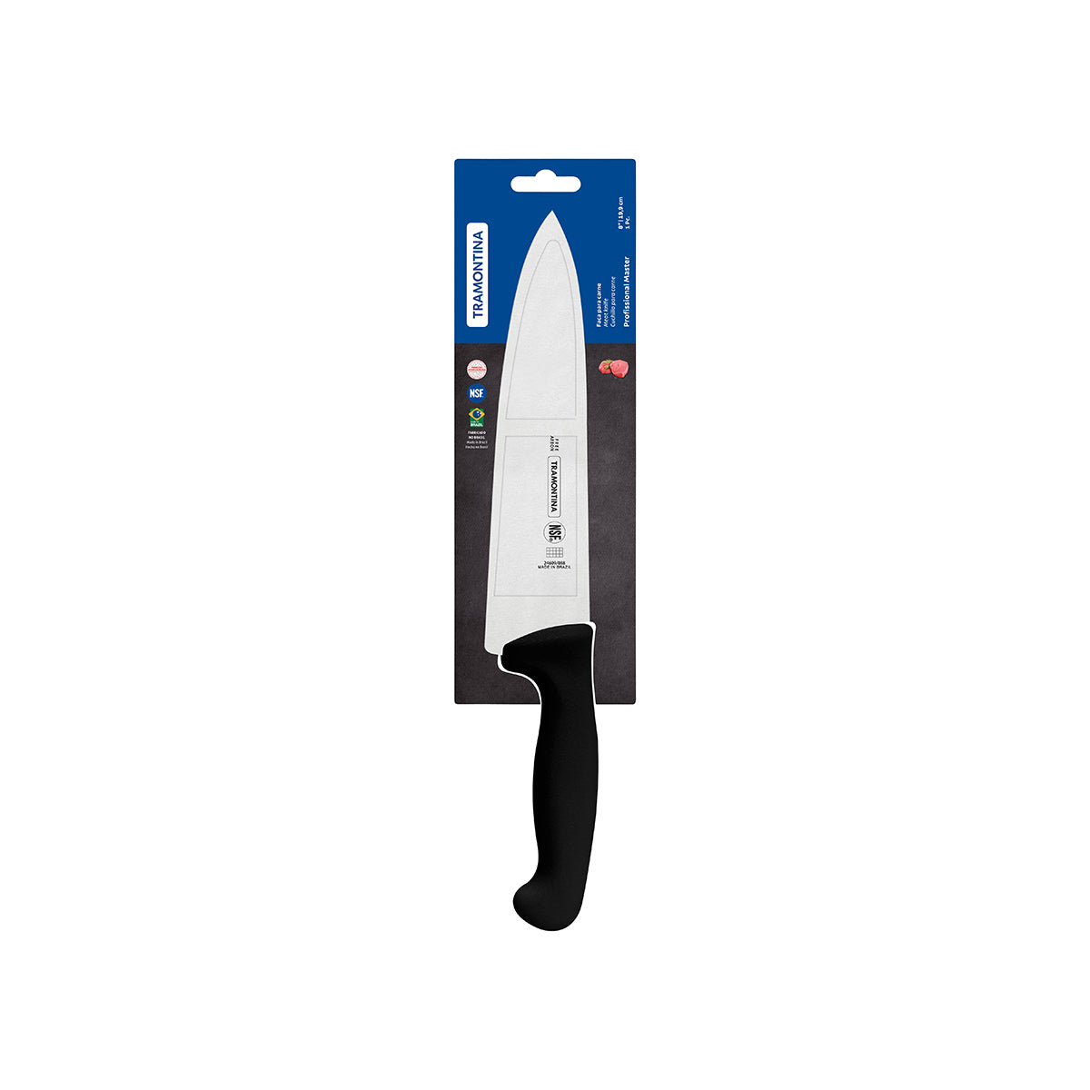 TM24609-108 Tramontina Professional Master Black Handle Chef's Knife Extra Wide with Straight Edge 200mm Packaging Tomkin Australia Hospitality Supplies