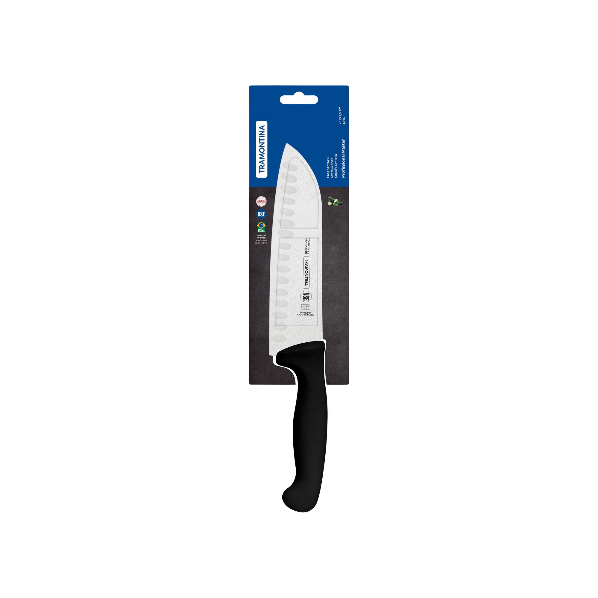 TM24646-107 Tramontina Professional Master Black Handle Santoku Knife Fluted 170mm Tomkin Australia Hospitality Supplies
