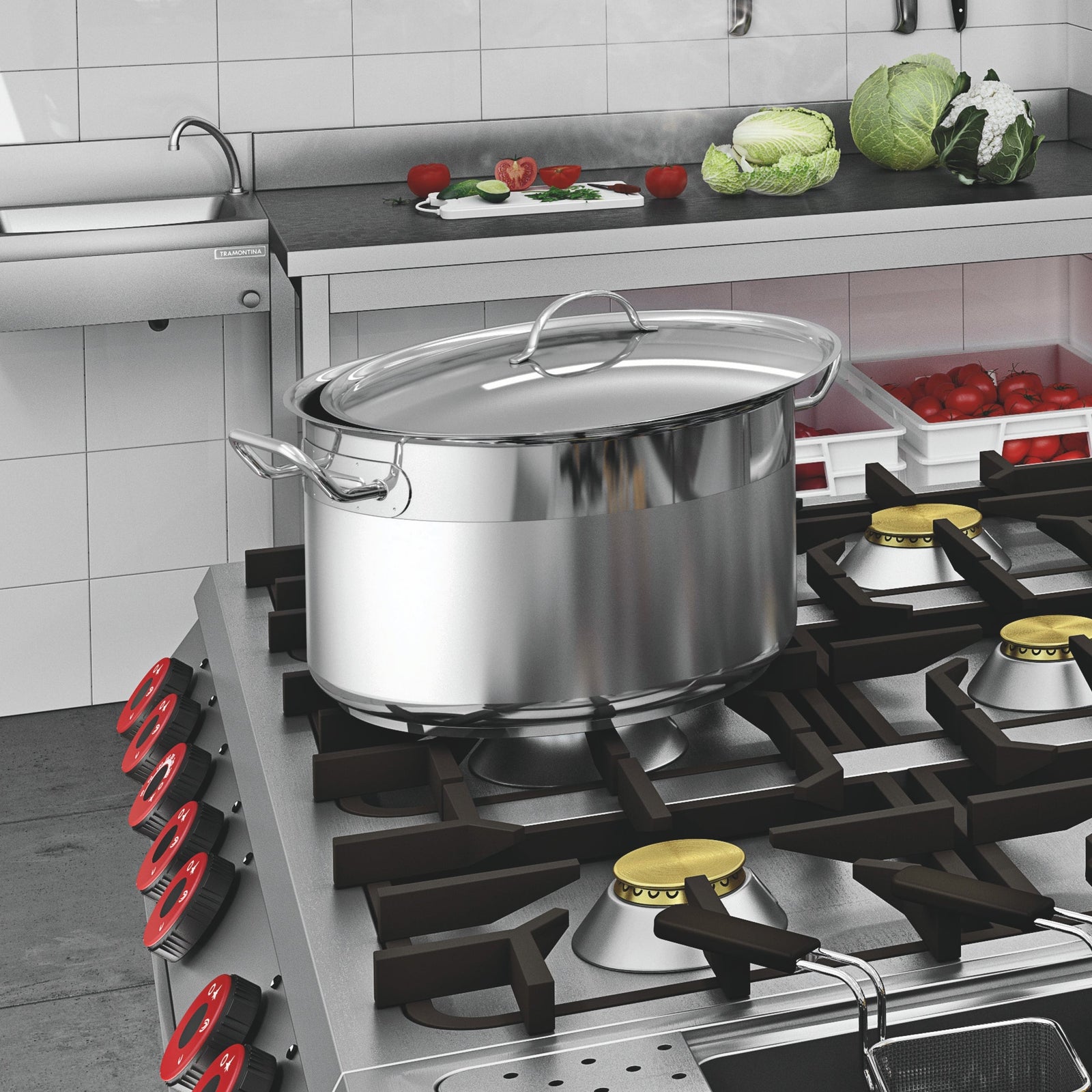 TM62643/400 Tramontina  Professional Casserole Stainless Steel 400mm23.0lt Tomkin Australia Hospitality Supplies