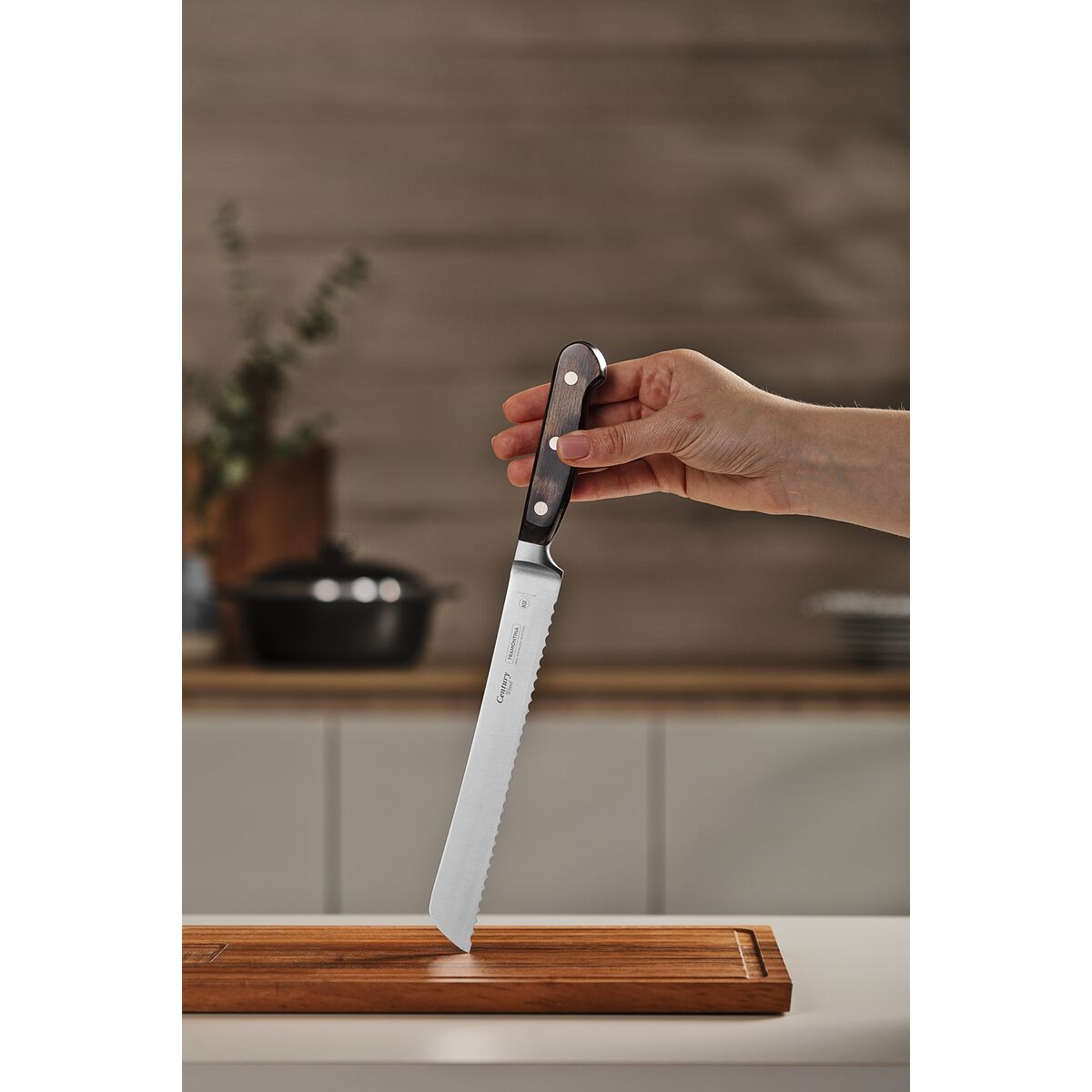 TM24009/108 Tramontina Century Bread Knife Serrated Blade with Forged Handle Black 203mm Tomkin Australia Hospitality Supplies