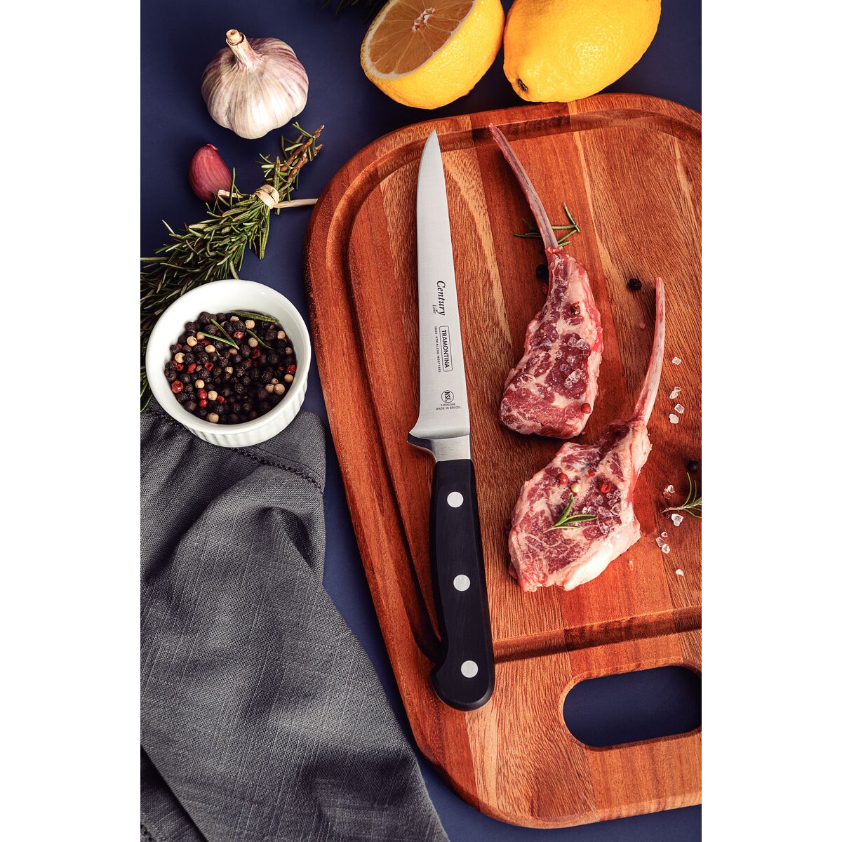 Century Boning Knife Curved Narrow Blade with Forged Handle Black 152mm