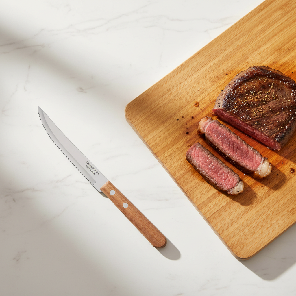 TM22300/405 Tramontina Dynamic Steak Knife Serrated Narrow Blade Wood 127mm Tomkin Australia Hospitality Supplies