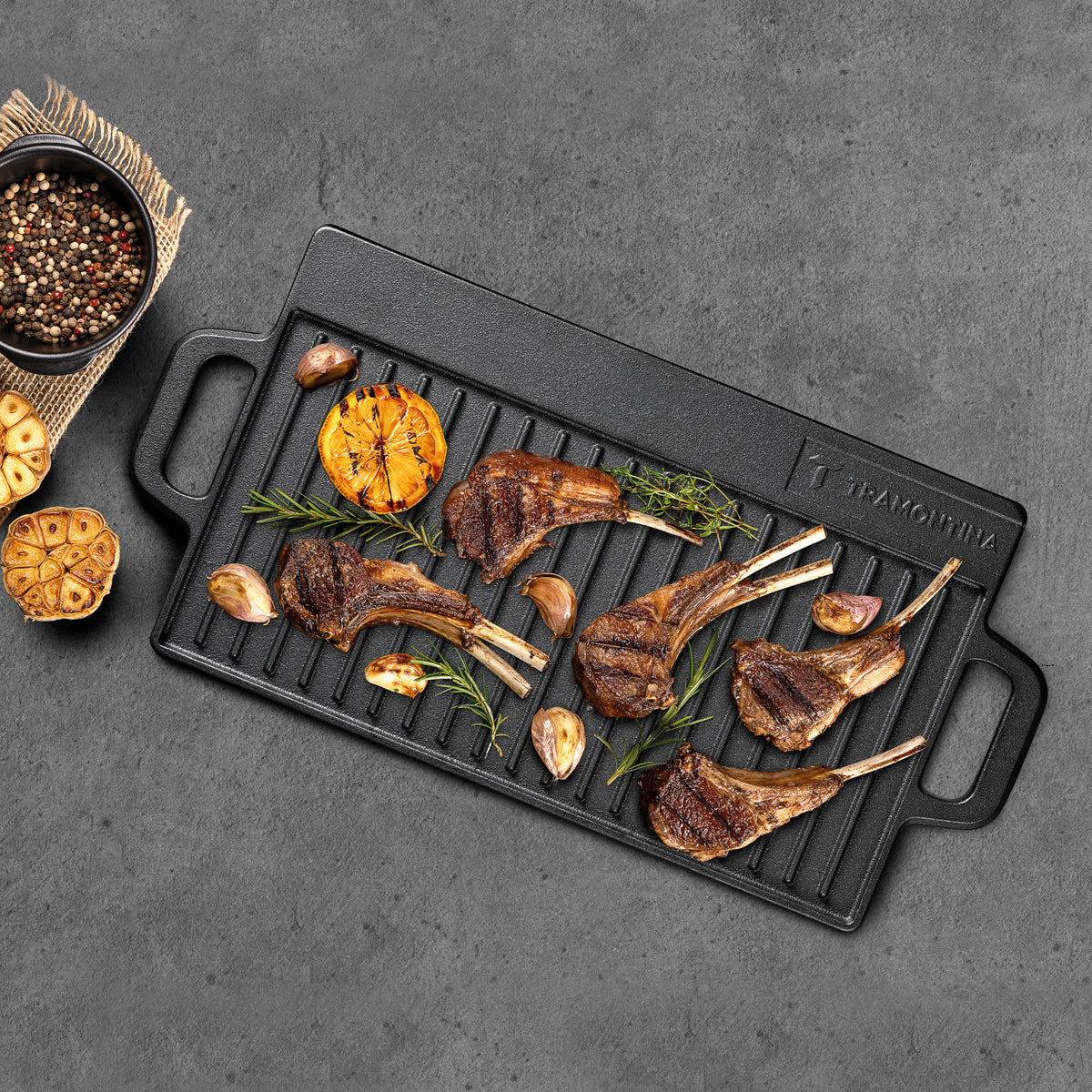 Fargo Rectangular Cast Iron Grill With Double Handles 465mmx228mmx14mm