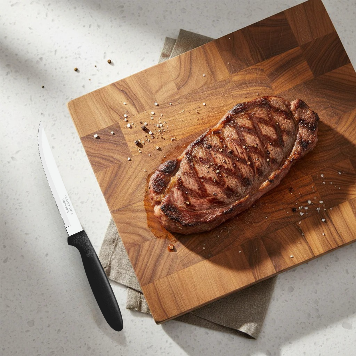 Churrasco Ipanema Steak Knife Serrated Narrow Blade Black 127mm