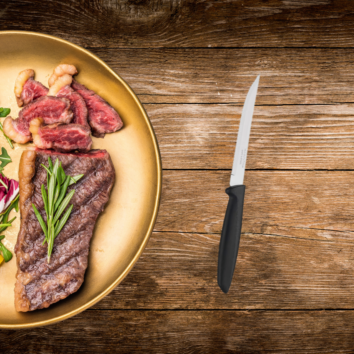 TM23410/405 Tramontina Churrasco Plenus Steak Knife Serrated Narrow Blade Black 127mm Tomkin Australia Hospitality Supplies