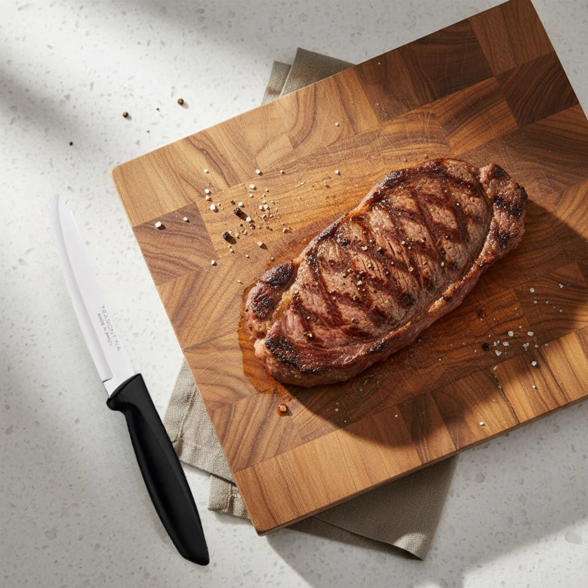 Churrasco Plenus Steak Knife Serrated Wide Blade Black 127mm