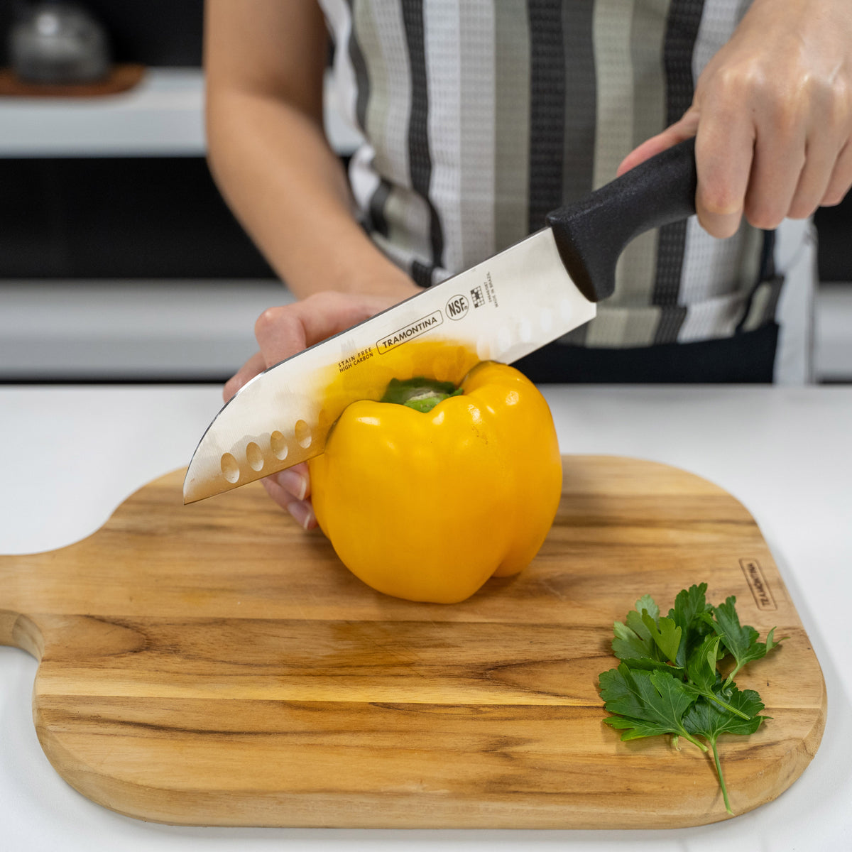 TM38095/107 Tramontina Professional Master Black Handle Scalloped Santoku Knife Black 178mm Tomkin Australia Hospitality Supplies