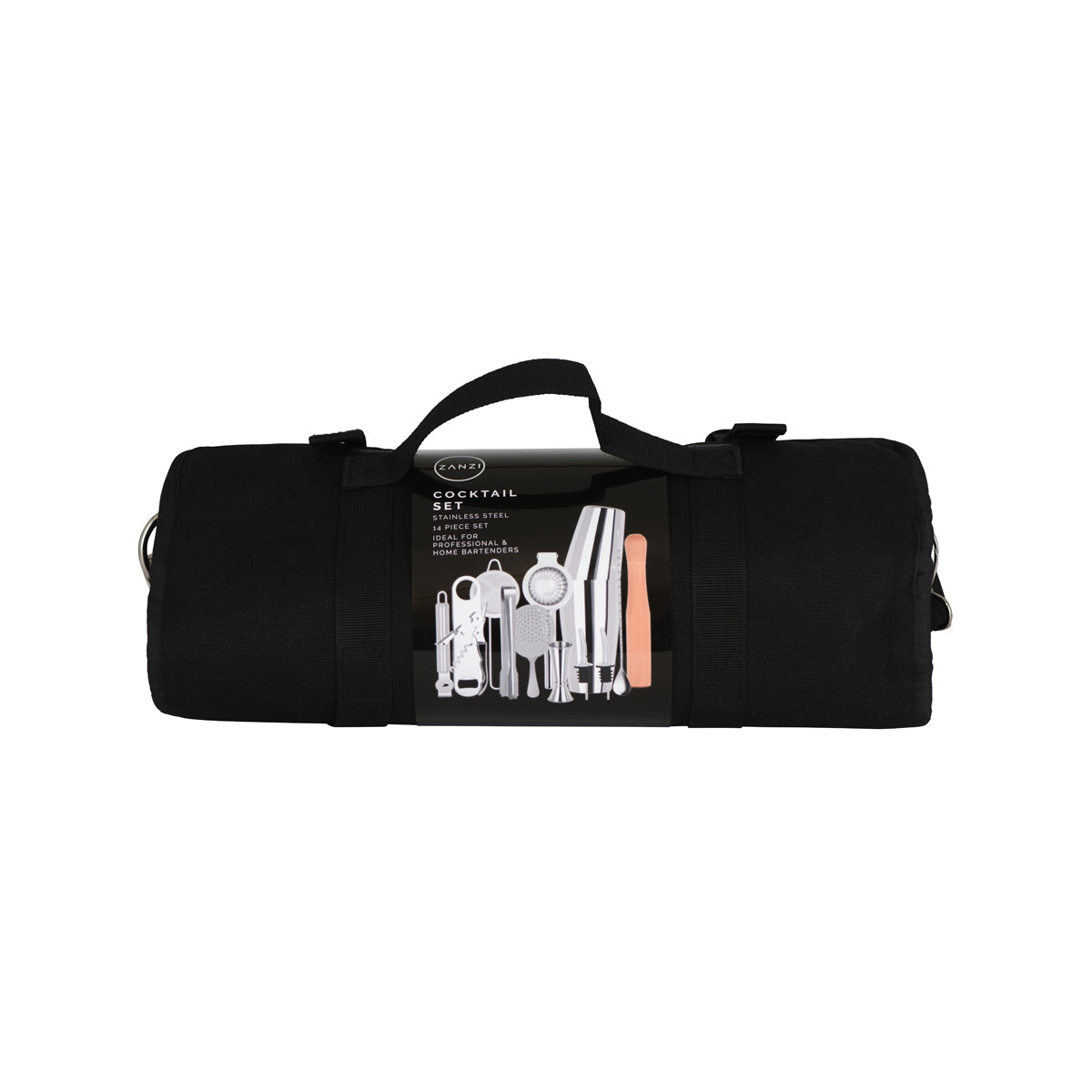 Z9020 Zanzi Cocktail Set 14pc Stainless Steel In Bartender Roll Tomkin Australia Hospitality Supplies