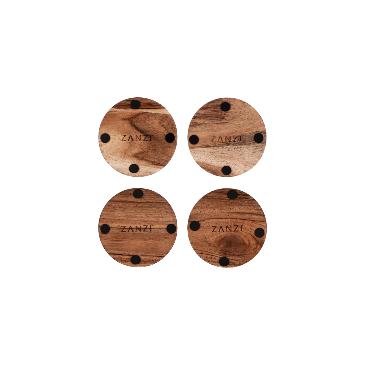 Z9031 Zanzi Round Coaster Natural Acacia 4pc Set 100x12mm Tomkin Australia Hospitality Supplies 