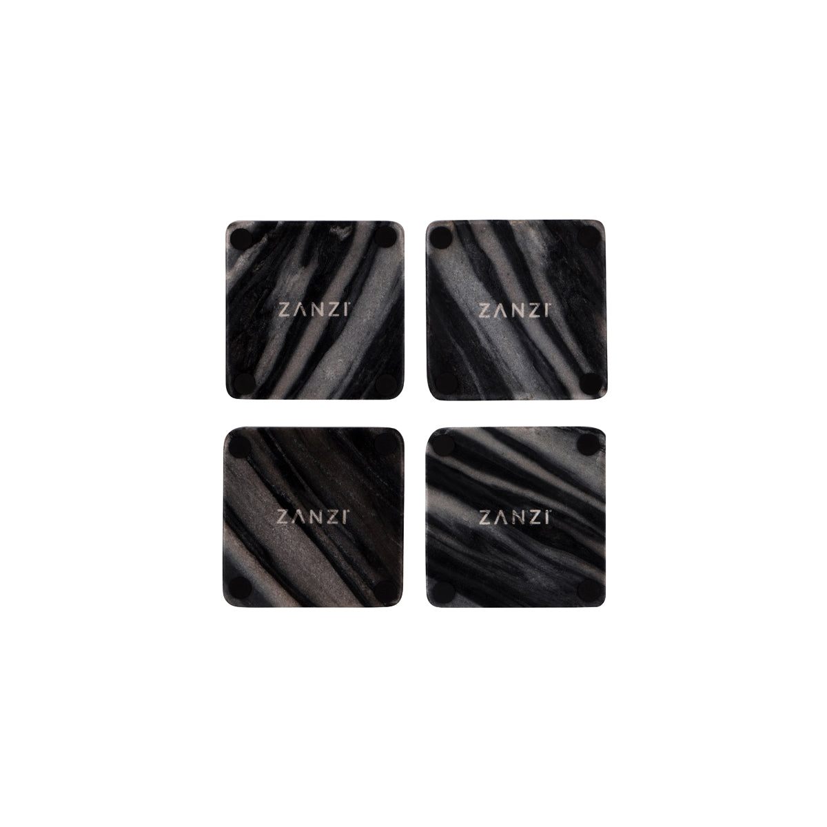 Z9038 Zanzi Square Coaster Dark Grey Marble 4pc Set 100x100x15mm Tomkin Australia Hospitality Supplies 
