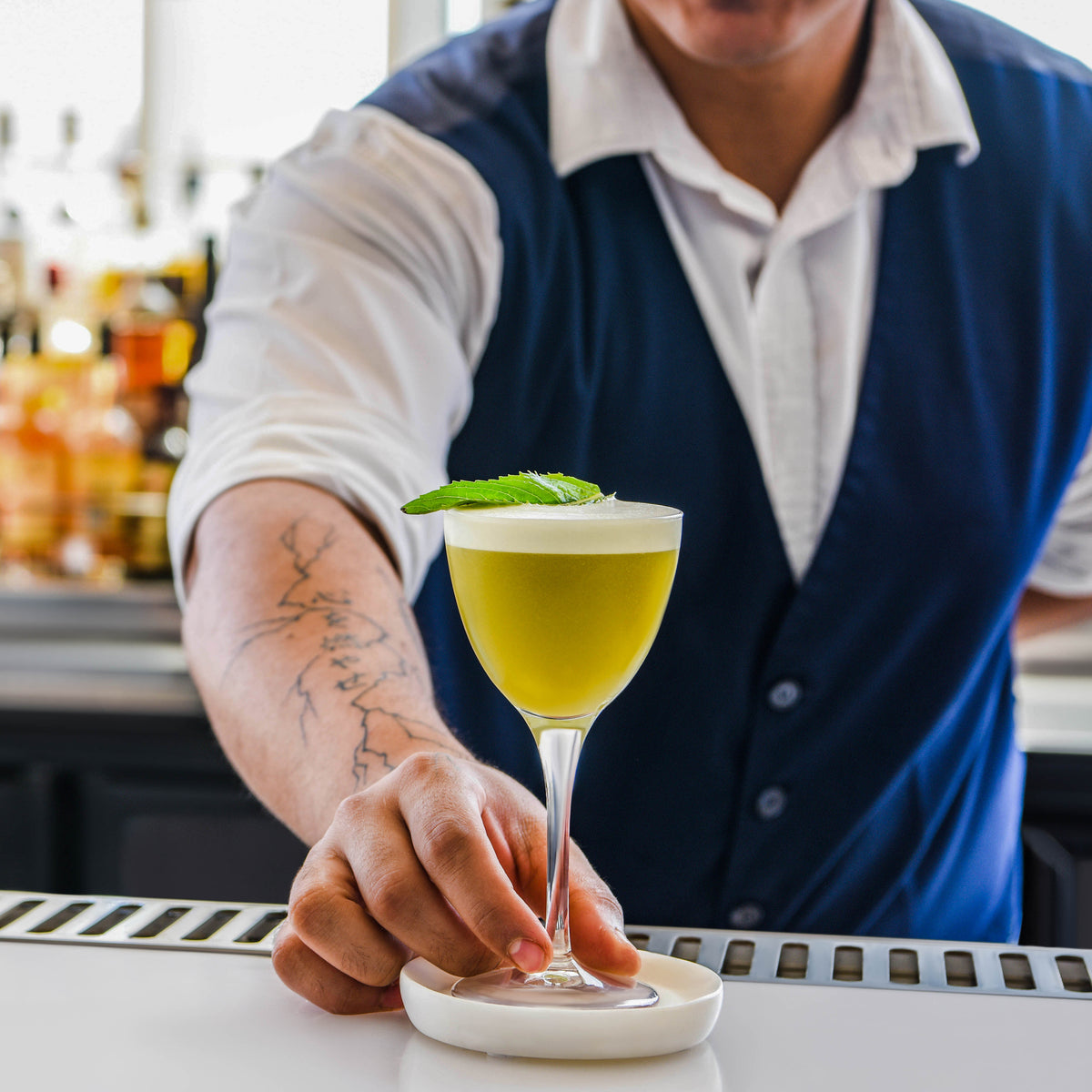 Zanzi Round Coaster White Marble 4pc Set Lifestyle Tomkin Australia Hospitality Supplies