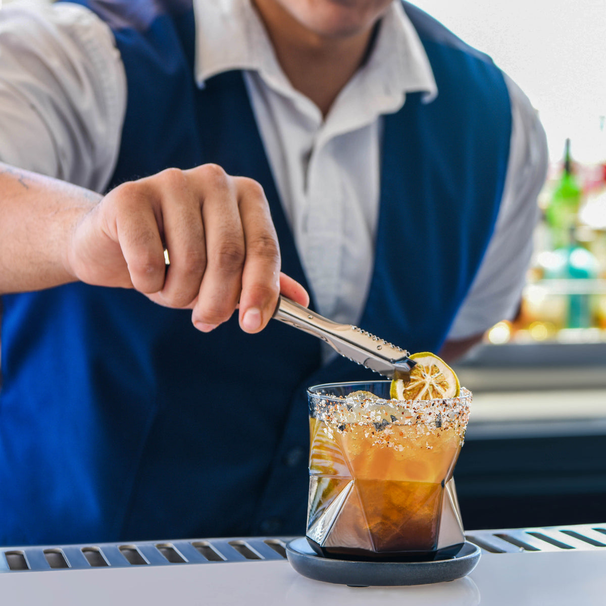 Zanzi Round Coaster Black Marble 4pc Set Lifestyle Tomkin Australia Hospitality Supplies