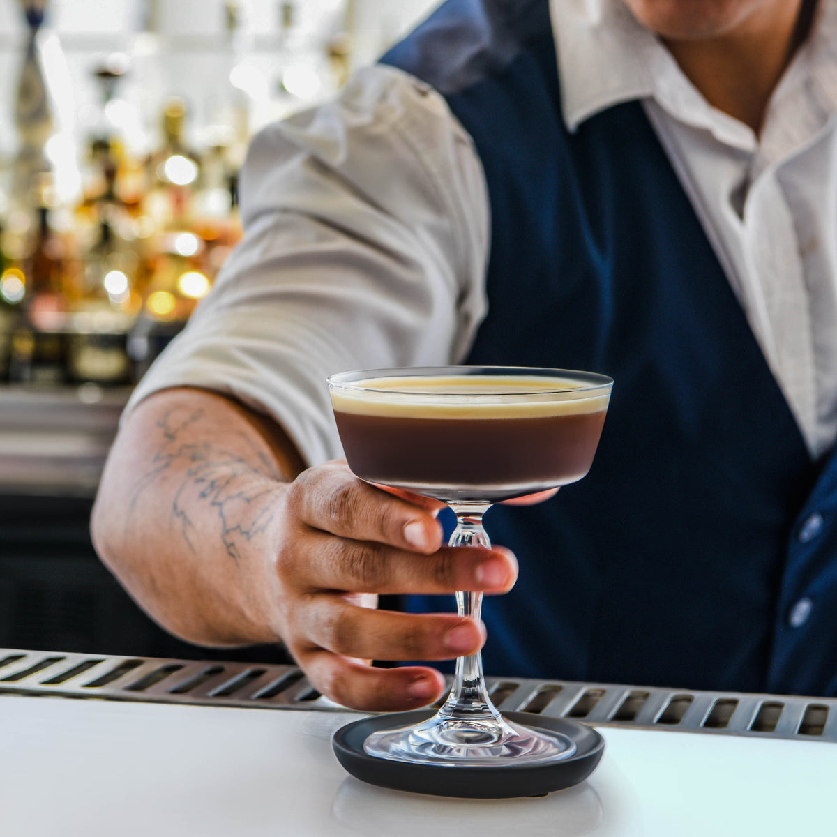 Zanzi Round Coaster Black Marble 4pc Set Lifestyle Tomkin Australia Hospitality Supplies