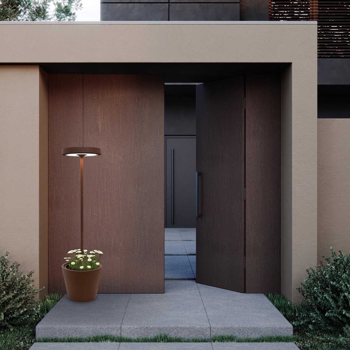 Poldina Reverso L Sage Corten LED Floor Lamp With Vase