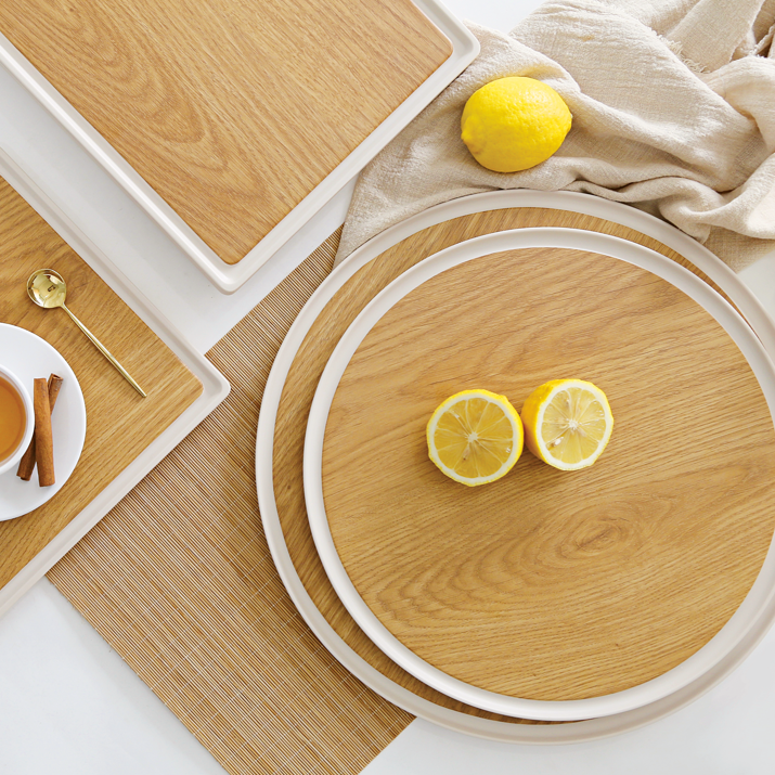 46622 Zicco Melamine Contempo Oak Rectangular Tray 350x260x15mm Tomkin Australia Hospitality Supplies