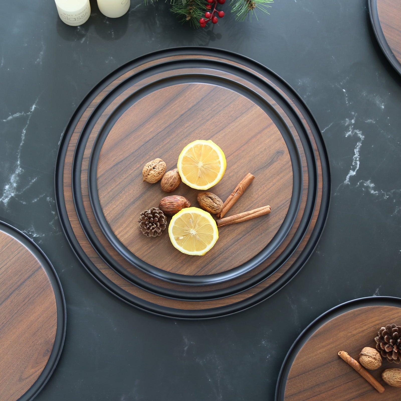46629 Zicco Zicco Melamine Contempo Dark Round Tray 304x15mm Tomkin Australia Hospitality Supplies