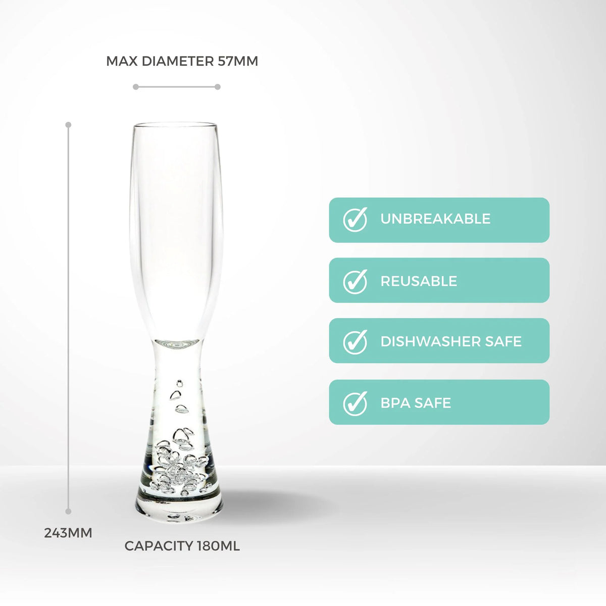 Champagne Flute Bubble Base Polycarbonate 180ml