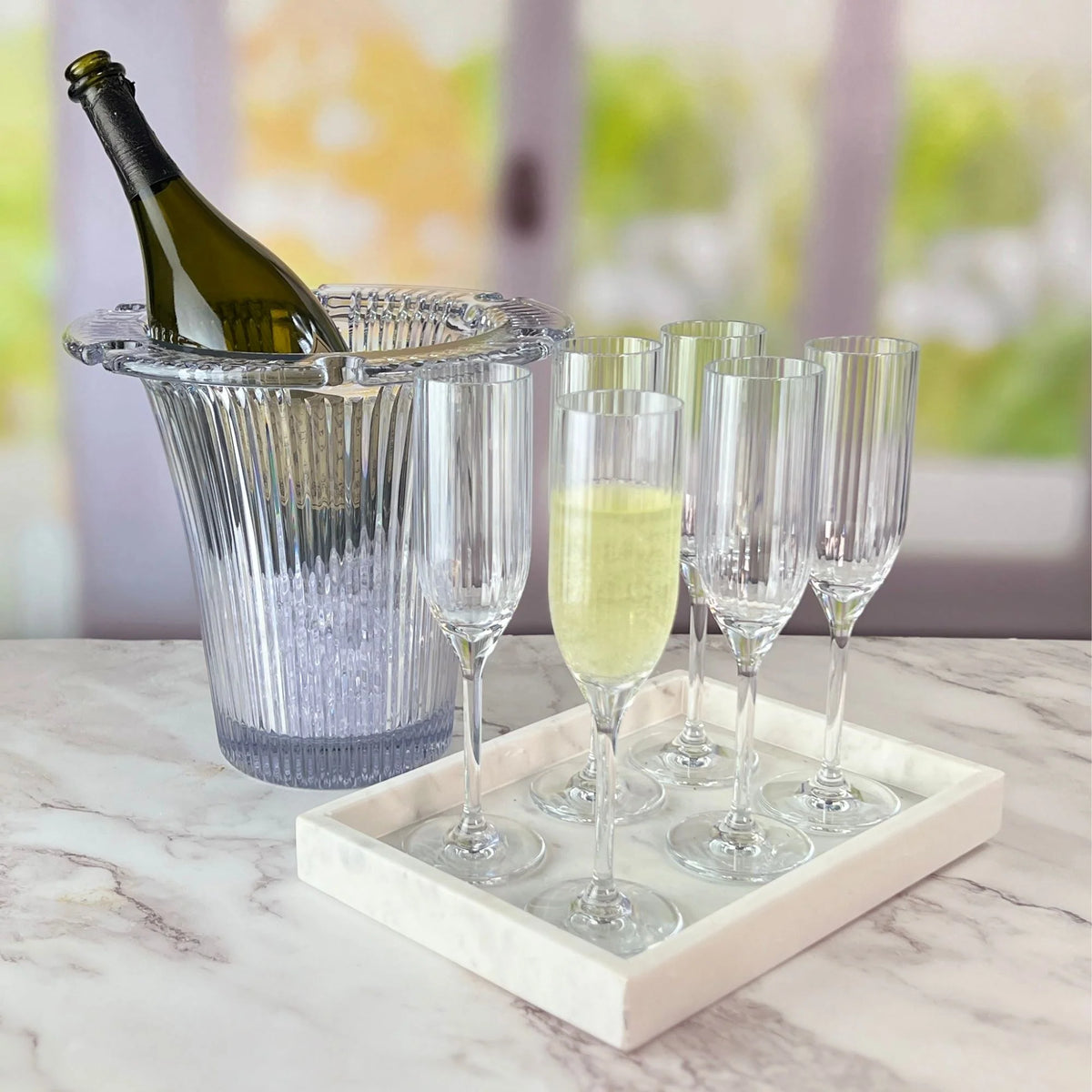 Bamboo Champagne Bucket 3.8L + 6 Flutes 145ml