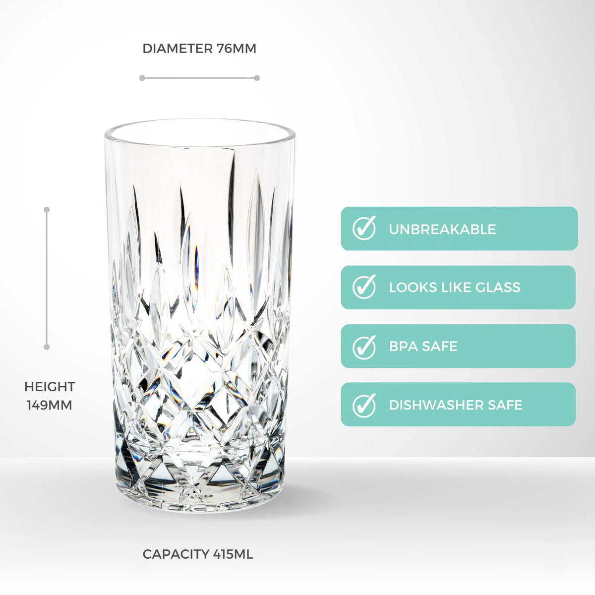 Diamond Cut Highball Polycarbonate 415ml