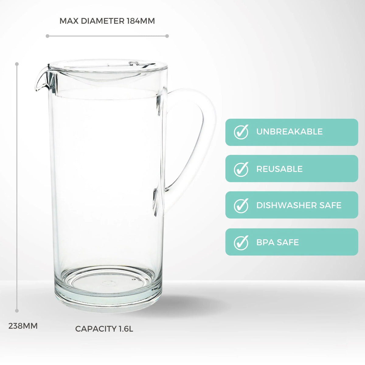 Essentials Water Jug w/Lid Polycarbonate 1.6L