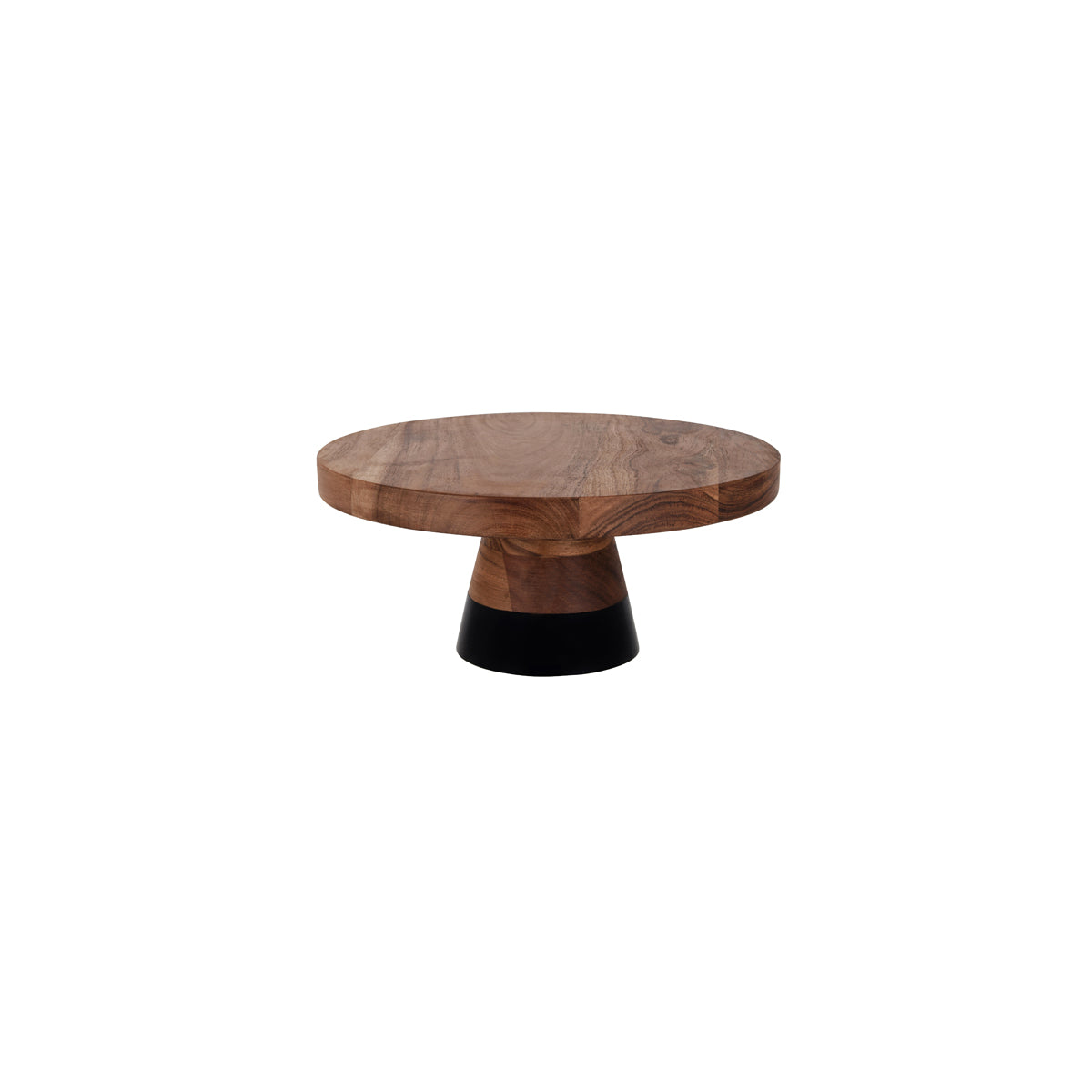 04748 Chef Inox Serve Acacia Round Cake Stand Black Boarder 300x140mm Tomkin Australia Hospitality Supplies