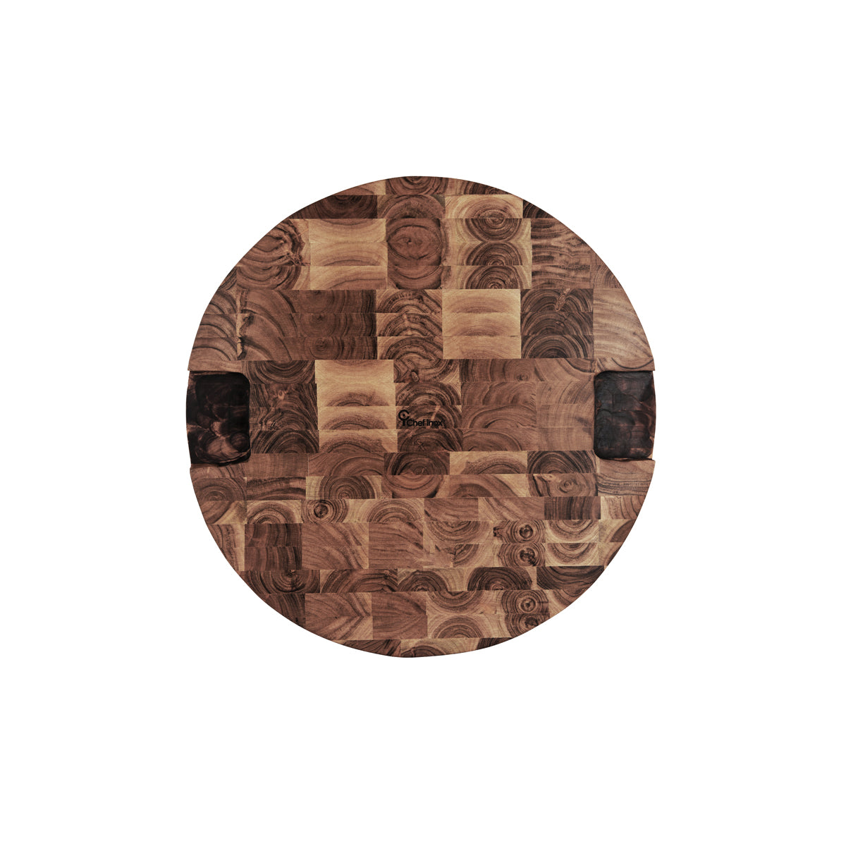 04764 Chef Inox Serve Acacia Round Butchers Block with Handles 530x40mm Tomkin Australia Hospitality Supplies