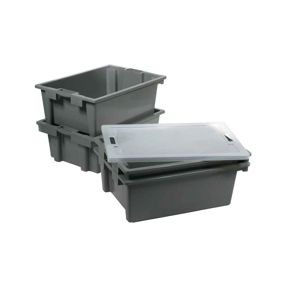 09616 Unica Tote Box Stackable Grey Suits 9600 660x450x230mm Tomkin Australia Hospitality Supplies