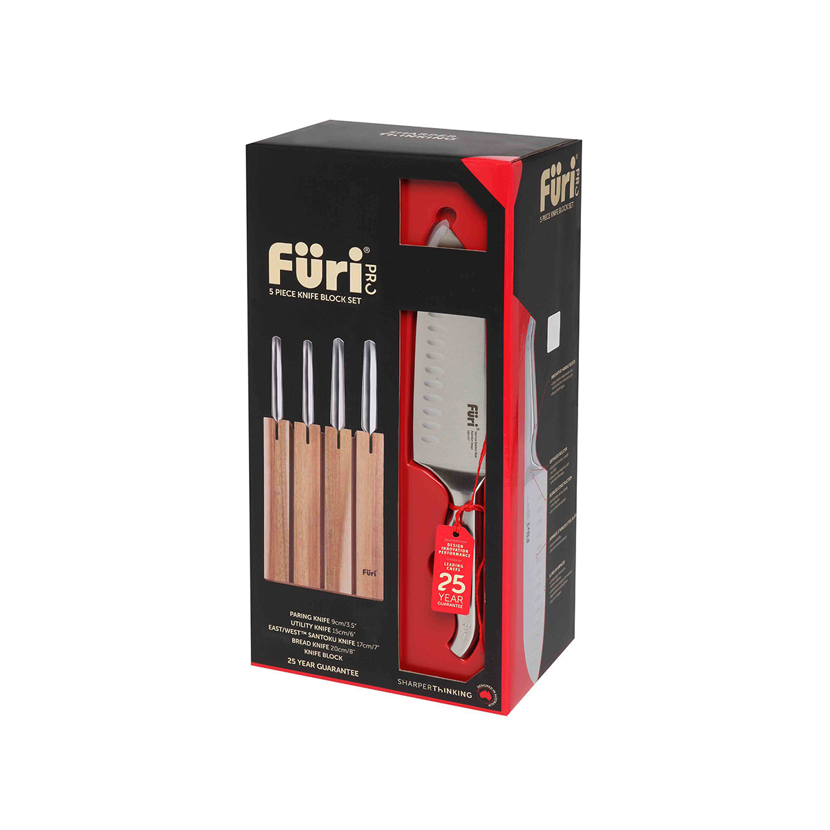 27133 Furi Pro Acacia Wood Knife Block Set 5pc Tomkin Australia Hospitality Supplies