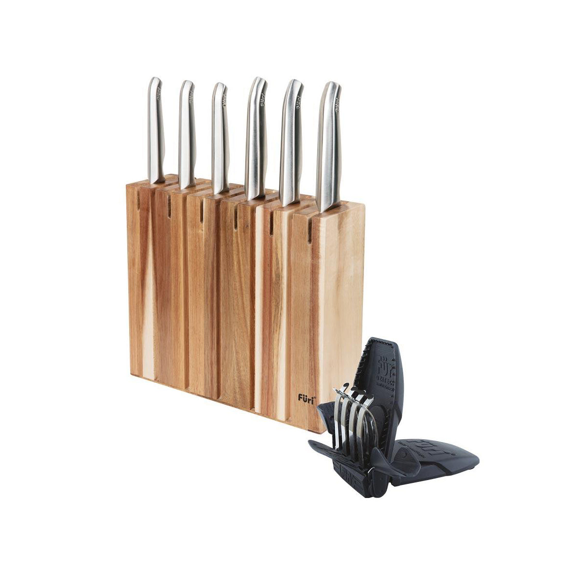 27135 Furi Pro Acacia Wood Knife Block Set 8pc Tomkin Australia Hospitality Supplies