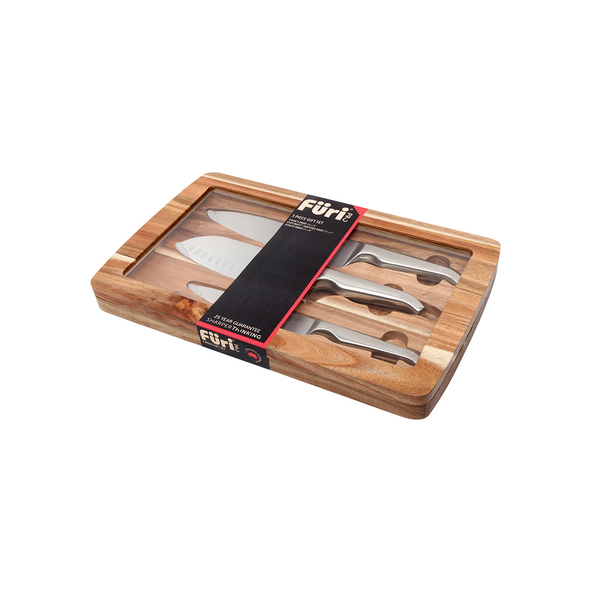 27166 Furi Pro Acacia East West Knife Set 3pc Tomkin Australia Hospitality Supplies