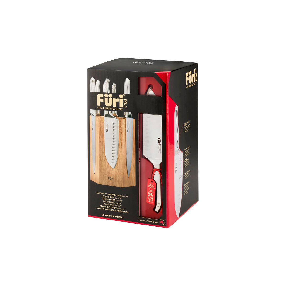 Furi Pro Hexagonal Acacia Wood Knife Block Set 7pc Tomkin