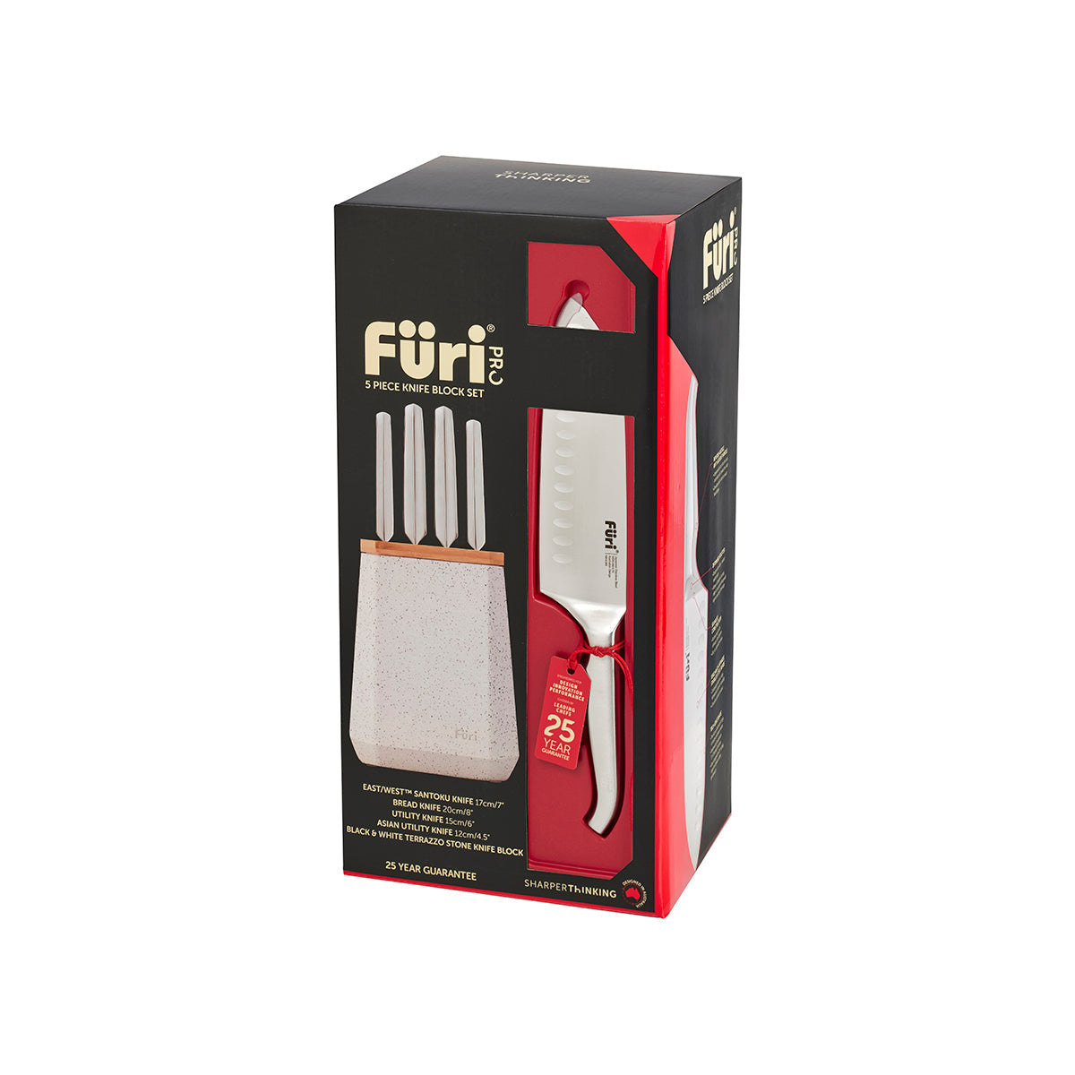 27262 Furi Pro Stone Black/White Terrazo Knife Block Set 5pc Tomkin Australia Hospitality Supplies