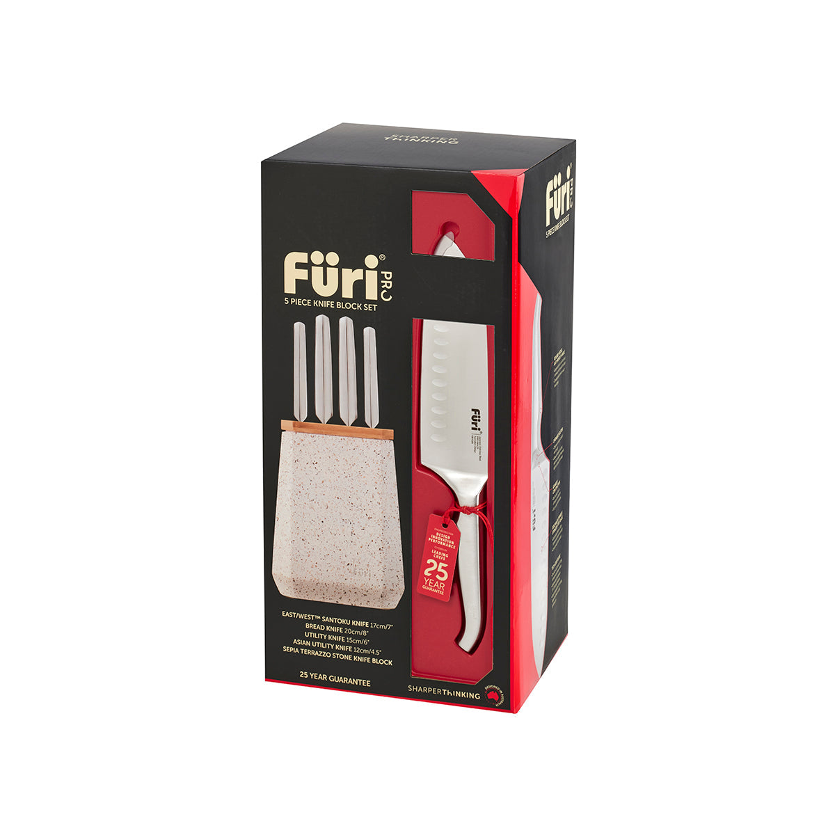 27263 Furi Pro Stone Sepia Terrazo Knife Block Set 5pc Tomkin Australia Hospitality Supplies