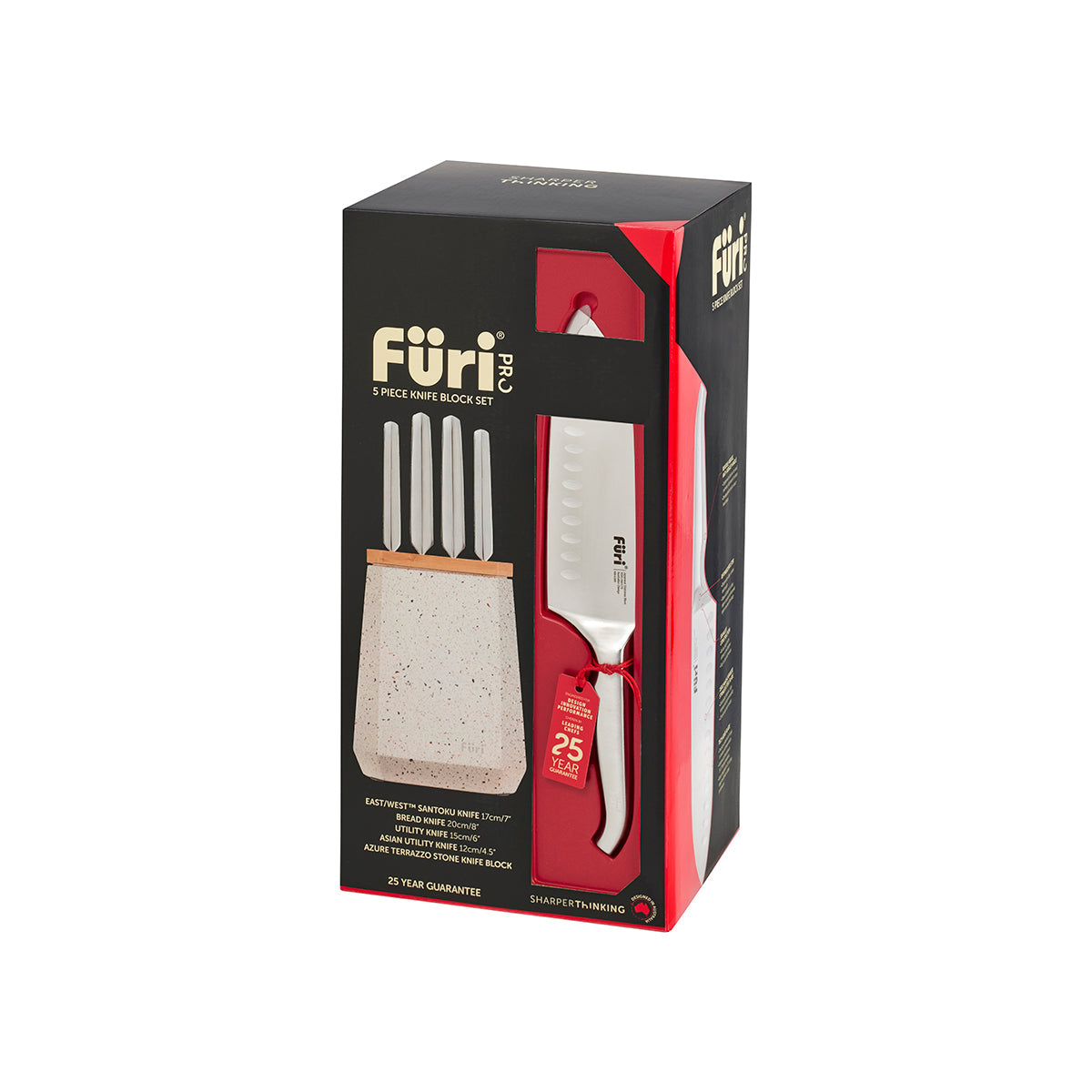 27264 Furi Pro Stone Azure Terrazo Knife Block Set 5pc Tomkin Australia Hospitality Supplies