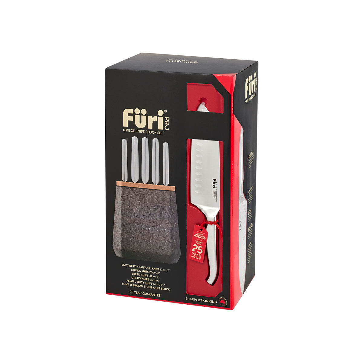 27266 Furi Pro Stone Flint Terrazo Knife Block Set 6pc Tomkin Australia Hospitality Supplies