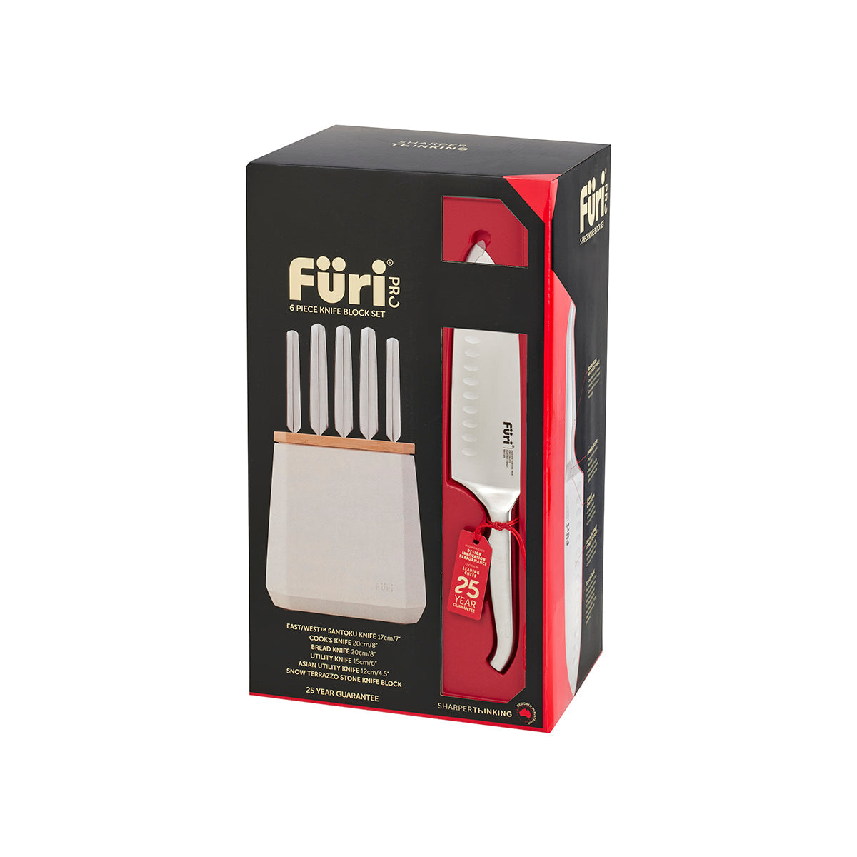 27268 Furi Pro Stone Snow Terrazo Knife Block Set 6pc Tomkin Australia Hospitality Supplies