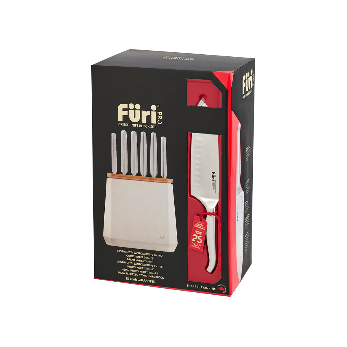 27270 Furi Pro Stone Snow Terrazo Knife Block Set 7pc Tomkin Australia Hospitality Supplies