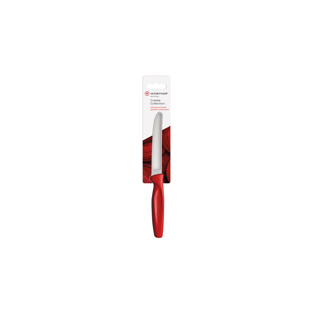 28484 Wusthof Create Serrated Paring Knife Red Handle 100mm Tomkin Australia Hospitality Supplies